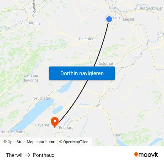 Therwil to Ponthaux map