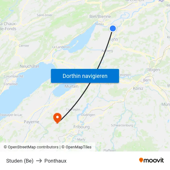 Studen (Be) to Ponthaux map