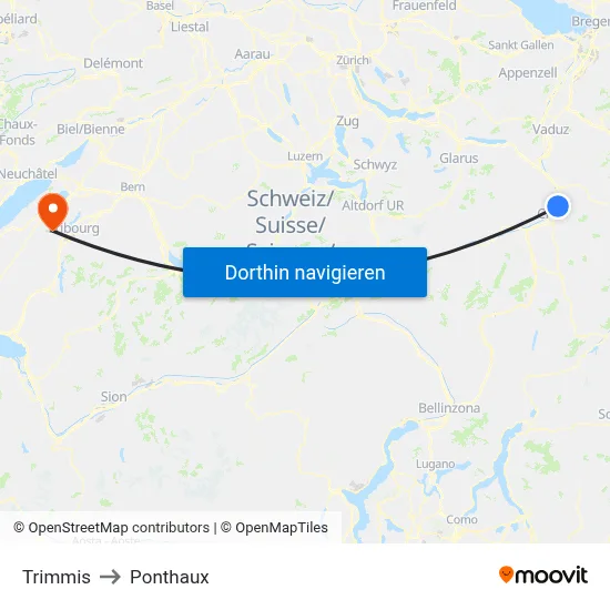 Trimmis to Ponthaux map