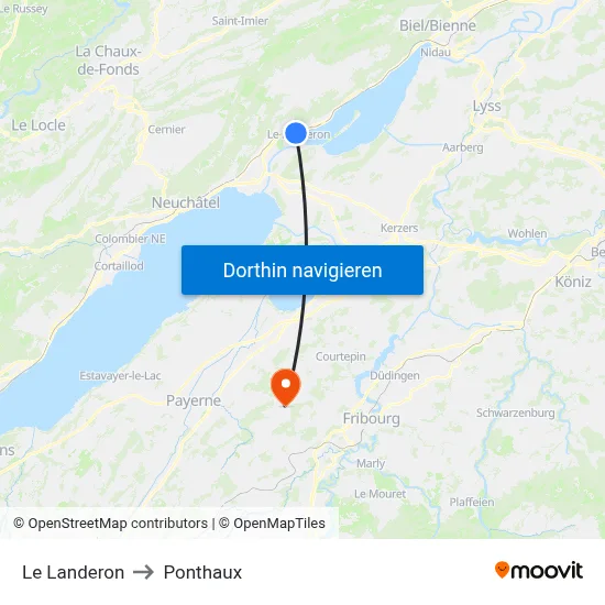 Le Landeron to Ponthaux map