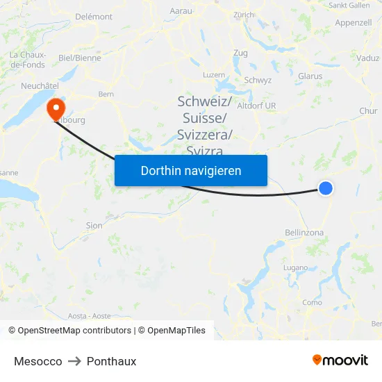 Mesocco to Ponthaux map