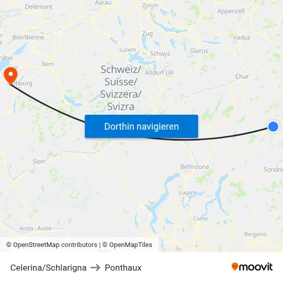 Celerina/Schlarigna to Ponthaux map