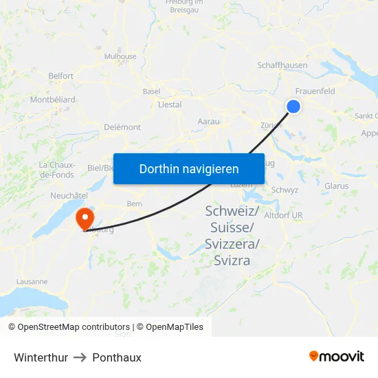 Winterthur to Ponthaux map