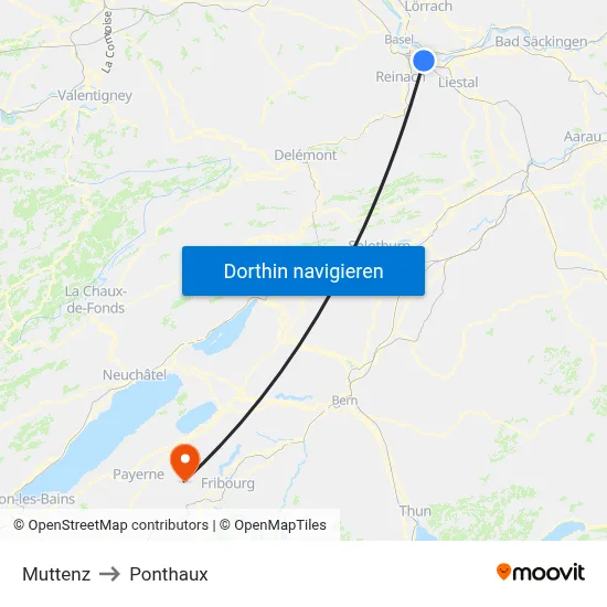 Muttenz to Ponthaux map