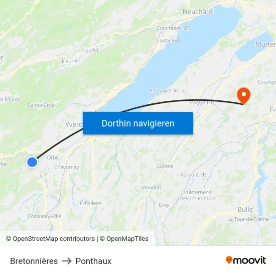Bretonnières to Ponthaux map