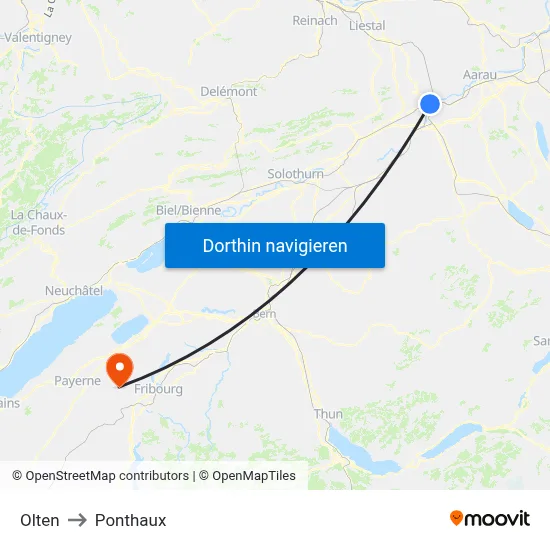 Olten to Ponthaux map