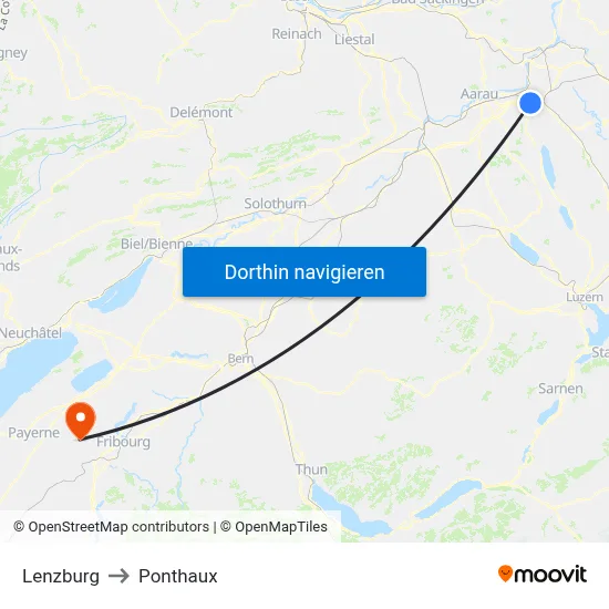 Lenzburg to Ponthaux map