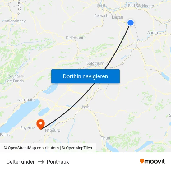 Gelterkinden to Ponthaux map