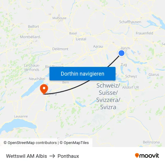 Wettswil AM Albis to Ponthaux map