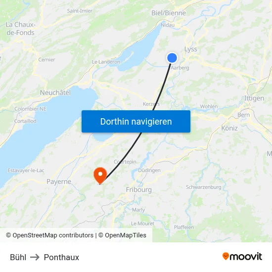 Bühl to Ponthaux map