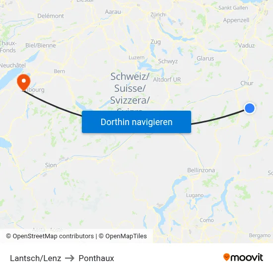 Lantsch/Lenz to Ponthaux map