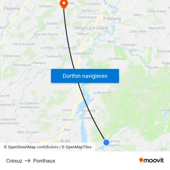 Crésuz to Ponthaux map
