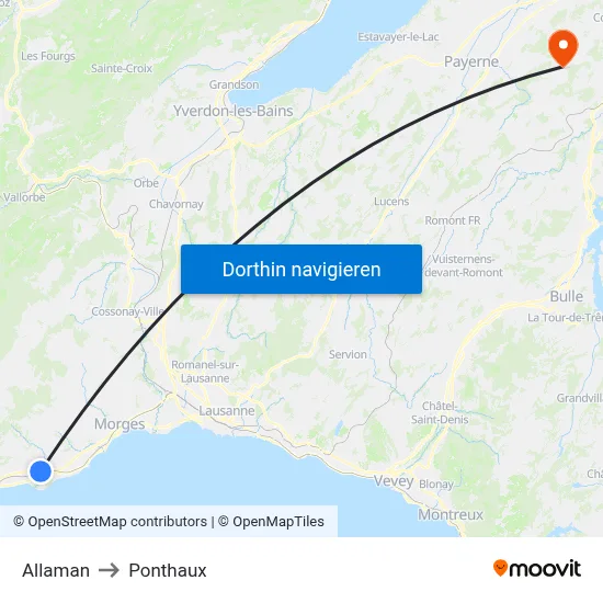 Allaman to Ponthaux map