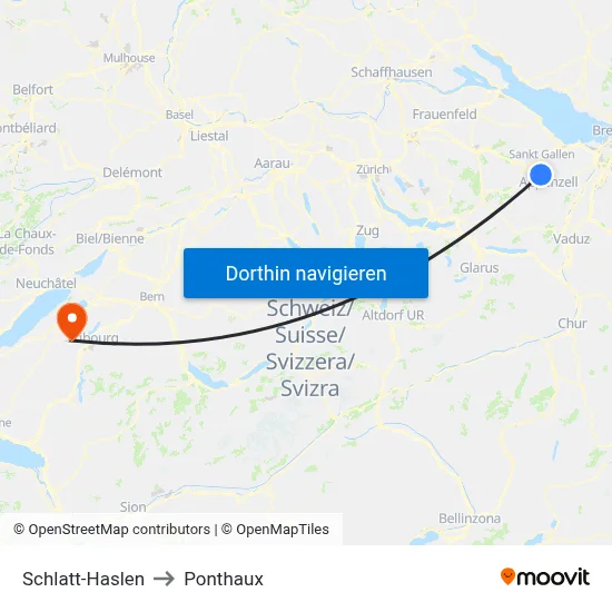 Schlatt-Haslen to Ponthaux map
