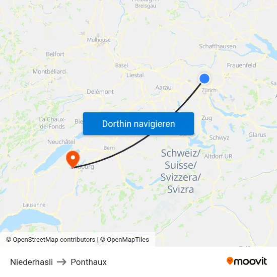 Niederhasli to Ponthaux map
