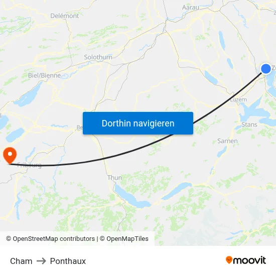 Cham to Ponthaux map