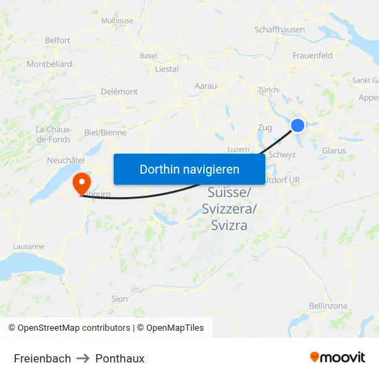 Freienbach to Ponthaux map