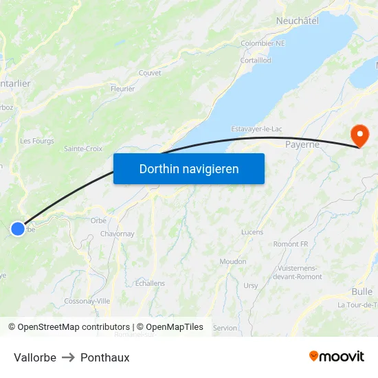 Vallorbe to Ponthaux map