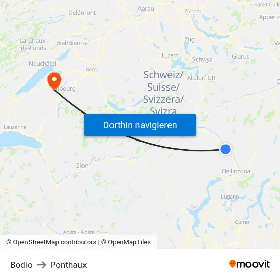 Bodio to Ponthaux map