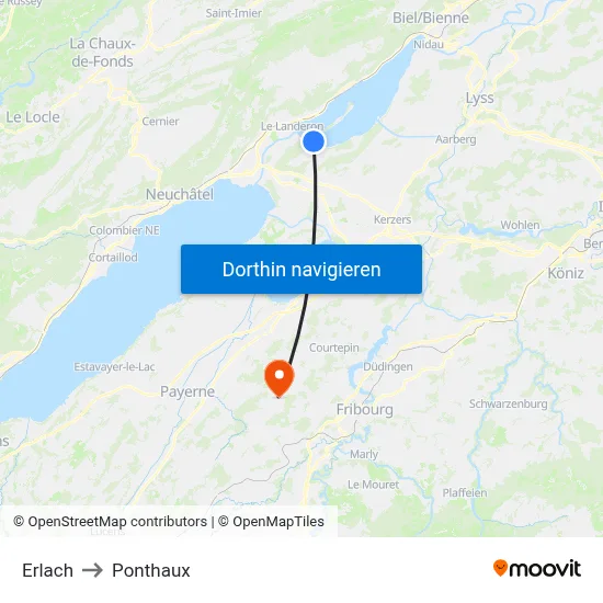 Erlach to Ponthaux map