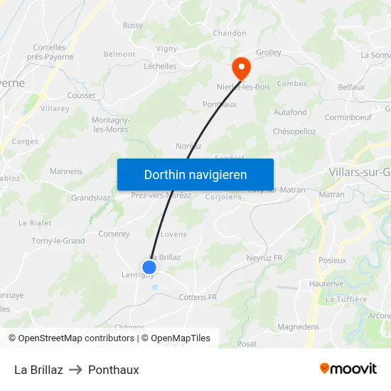 La Brillaz to Ponthaux map