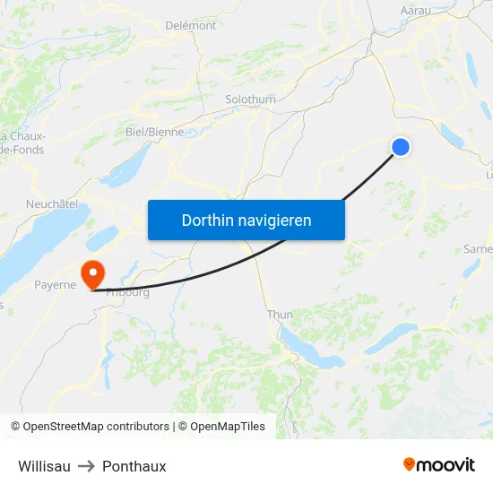 Willisau to Ponthaux map