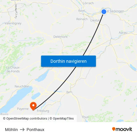 Möhlin to Ponthaux map