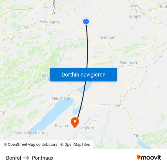 Bonfol to Ponthaux map