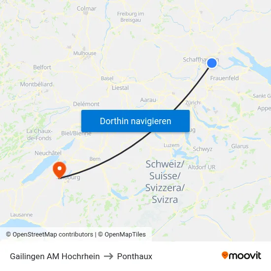 Gailingen AM Hochrhein to Ponthaux map