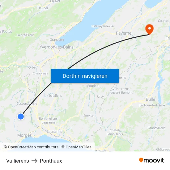 Vullierens to Ponthaux map