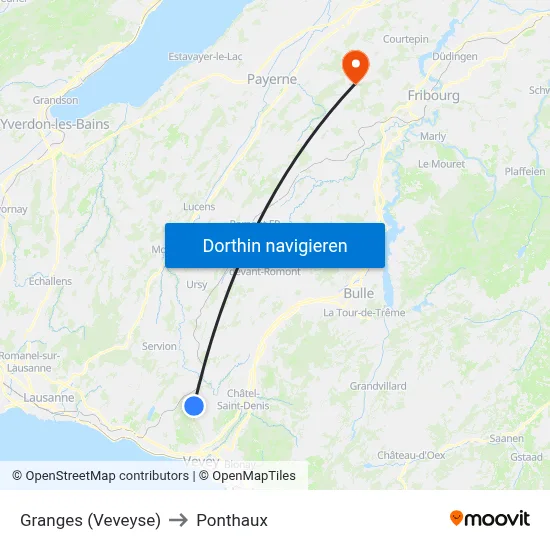Granges (Veveyse) to Ponthaux map