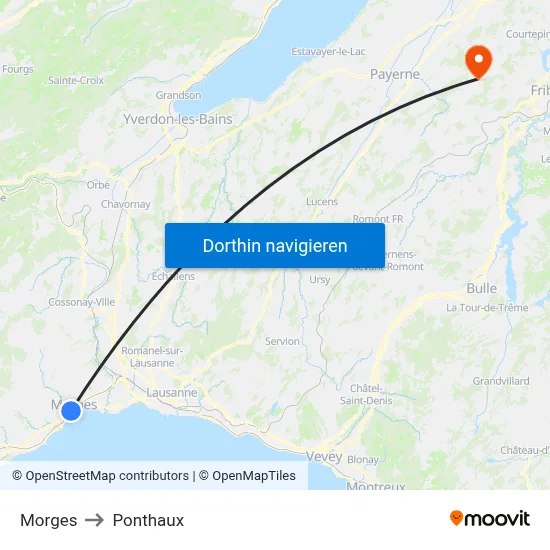 Morges to Ponthaux map