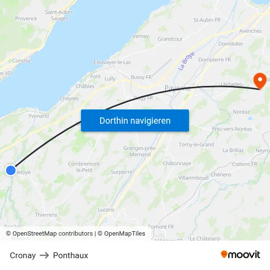 Cronay to Ponthaux map