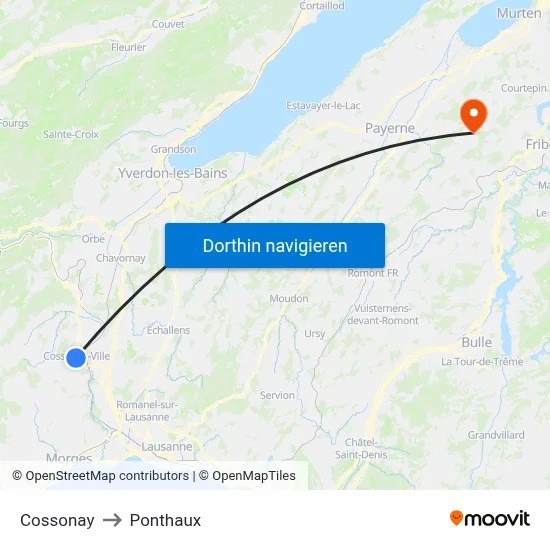 Cossonay to Ponthaux map