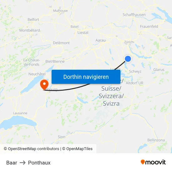 Baar to Ponthaux map