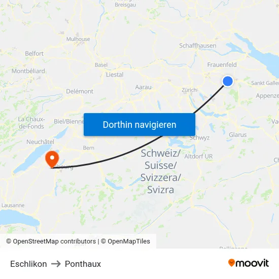 Eschlikon to Ponthaux map