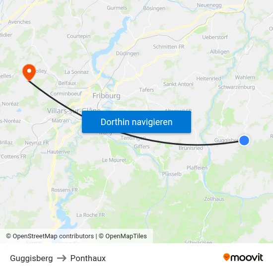 Guggisberg to Ponthaux map
