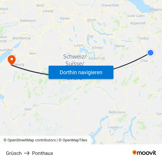 Grüsch to Ponthaux map