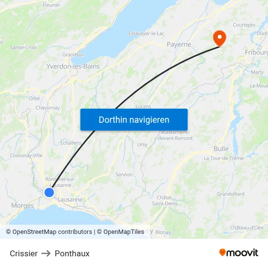 Crissier to Ponthaux map