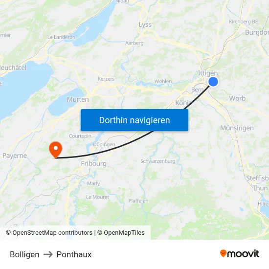 Bolligen to Ponthaux map
