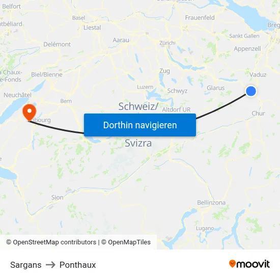 Sargans to Ponthaux map