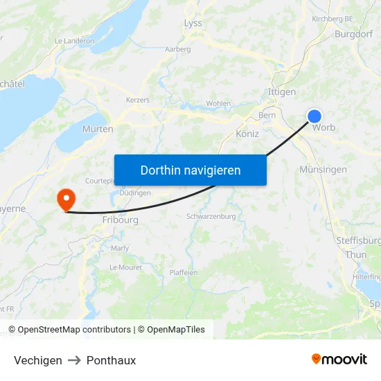 Vechigen to Ponthaux map