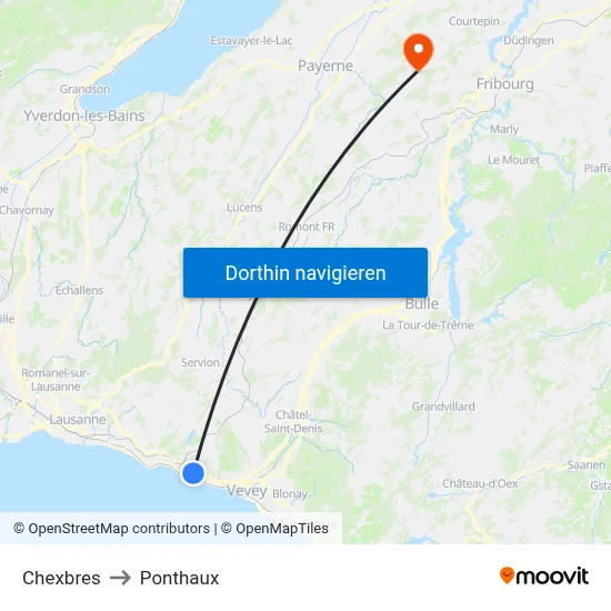 Chexbres to Ponthaux map