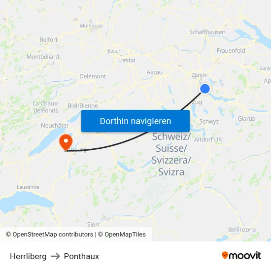 Herrliberg to Ponthaux map