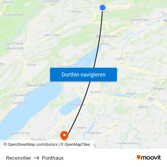 Reconvilier to Ponthaux map