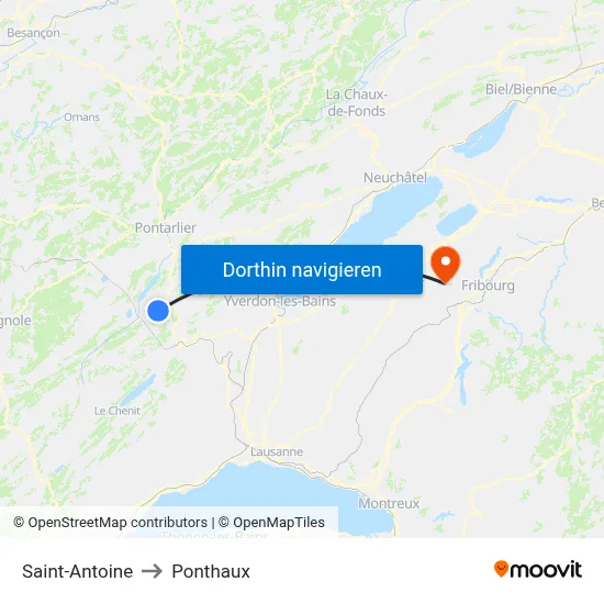 Saint-Antoine to Ponthaux map