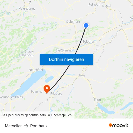 Mervelier to Ponthaux map