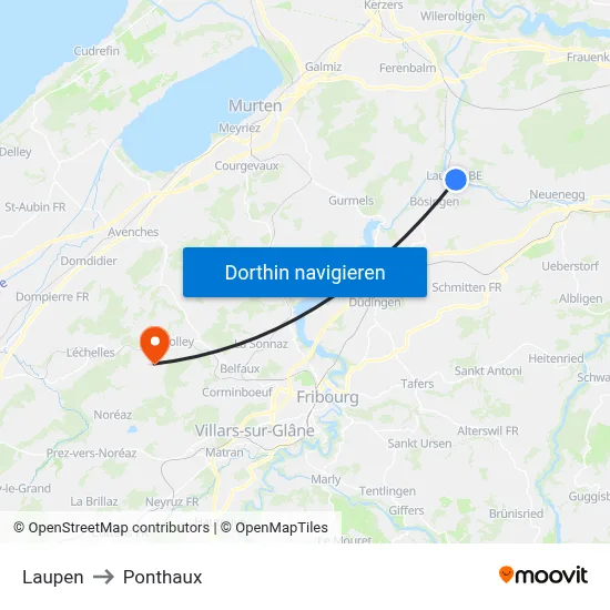 Laupen to Ponthaux map