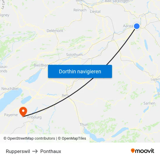 Rupperswil to Ponthaux map