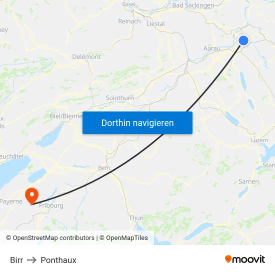 Birr to Ponthaux map